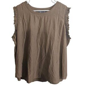 Democracy NWT Summer Blouse 3X Tan Sleeveless Ruffles Lightweight Casual Office